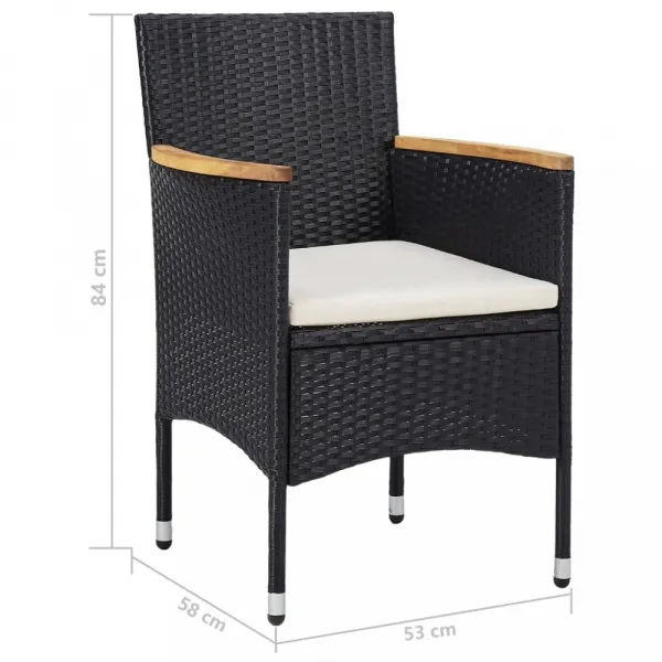 Záhradný jedálenský set 3 ks umelý ratan / akácie Dekorhome Černá