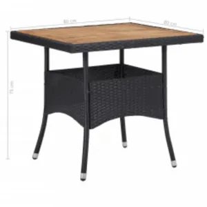 Záhradný jedálenský set 3 ks umelý ratan / akácie Dekorhome Černá