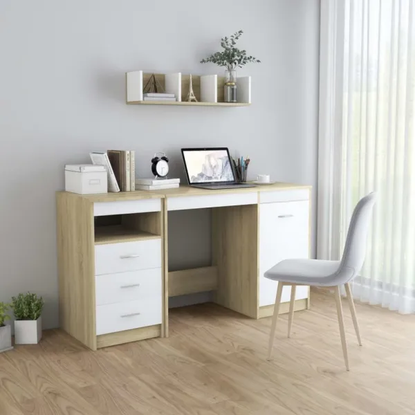 Písací stôl so zásuvkami a skrinkou 140x50 cm Dekorhome Bílá