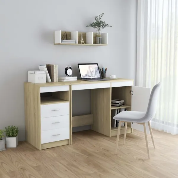Písací stôl so zásuvkami a skrinkou 140x50 cm Dekorhome Bílá