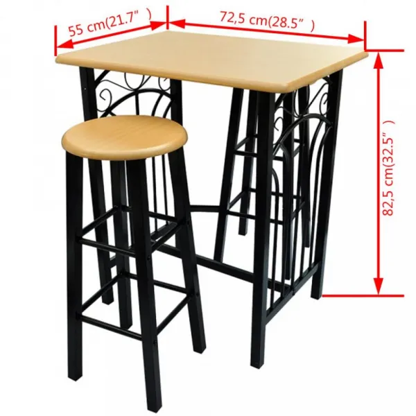 Barový set kov / MDF / drevo Dekorhome Černá / šedá