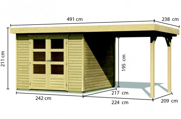 DrevenDrevený záhradný domček ASKOLA 3 s prístavkom 240 Lanitplast