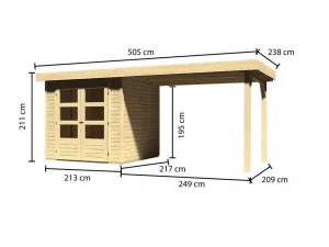 Drevený záhradný domček ASKOLA 2 s prístavkom 280 Lanitplast