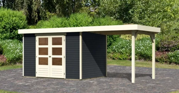 Drevený záhradný domček ASKOLA 4 s prístavkom 240 Lanitplast