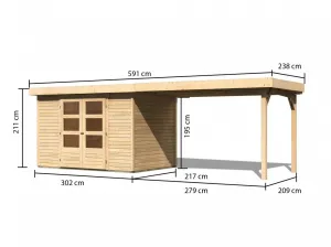 Drevený záhradný domček ASKOLA 4 s prístavkom 280 Lanitplast