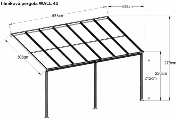 Hliníková pergola 4,35x3 m WALL 43 antracit Lanitplast