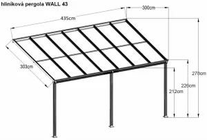 Hliníková pergola 4,35x3 m WALL 43 antracit Lanitplast