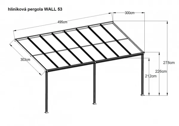 Hliníková pergola 4,95 x 3 m biela / polykarbonát Dekorhome