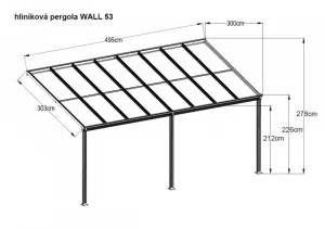 Hliníková pergola 4,95 x 3 m biela / polykarbonát Dekorhome