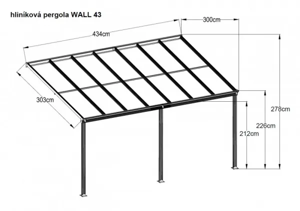 Hliníková pergola 4,35x3 m WALL 43 biela Lanitplast