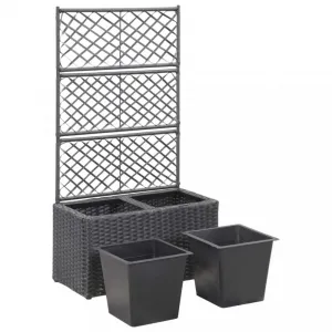 Truhlík trelážou a 2 kvetináči 58x30x107 cm polyratan Dekorhome Černá