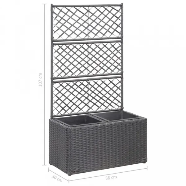 Truhlík trelážou a 2 kvetináči 58x30x107 cm polyratan Dekorhome Černá