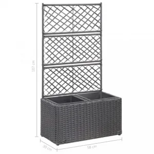 Truhlík trelážou a 2 kvetináči 58x30x107 cm polyratan Dekorhome Černá