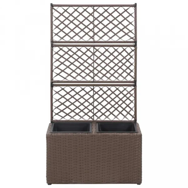 Truhlík trelážou a 2 kvetináči 58x30x107 cm polyratan Dekorhome Černá