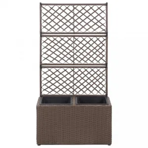 Truhlík trelážou a 2 kvetináči 58x30x107 cm polyratan Dekorhome Černá