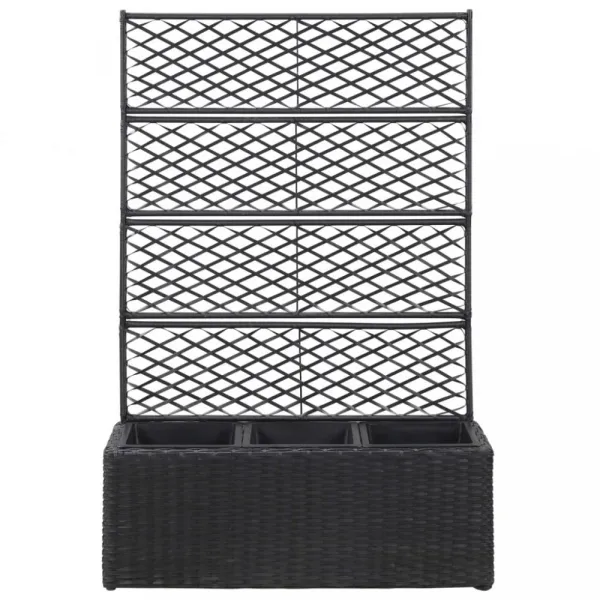 Truhlík treláží a 3 kvetináči 83x30x130 cm polyratan Dekorhome Černá