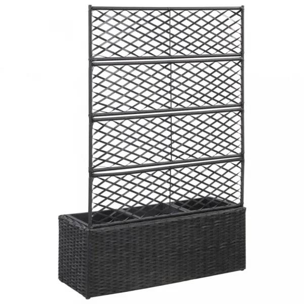 Truhlík treláží a 3 kvetináči 83x30x130 cm polyratan Dekorhome Černá