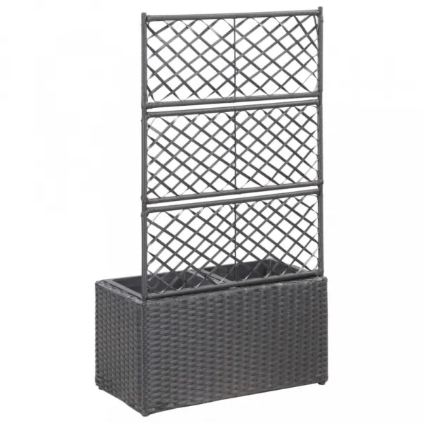 Truhlík trelážou a 2 kvetináči 58x30x107 cm polyratan Dekorhome Černá