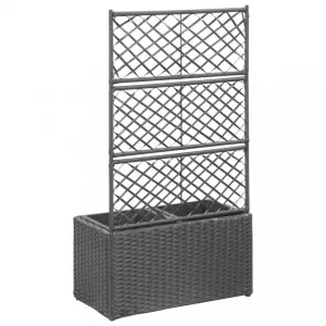 Truhlík trelážou a 2 kvetináči 58x30x107 cm polyratan Dekorhome Černá