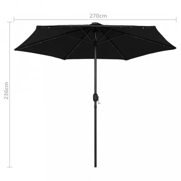 Záhradný slnečník s LED svetlami Ø 270 cm Dekorhome Černá