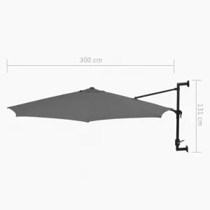 Nástenný slnečník Ø 300 cm látka / kov Dekorhome Černá