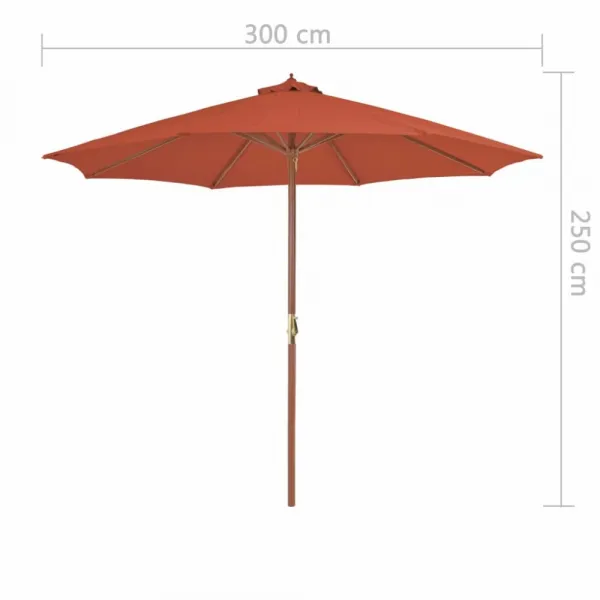 Záhradný slnečník s drevenou tyčou Ø 300 cm Zelená
