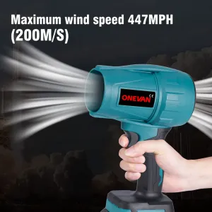 OneVan Ručný SUPER TURBO FÉN, Fúkač 200m/s 2000W 2 x batéria. Vhodný na sušenie auta a vhodný pre batériu MAKITA 18V Batéria: 2ks batéria