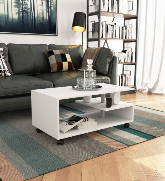 Ak furniture Konferenčný stolík na kolieskach Vini biely