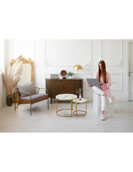 Home Living 2ks sada konferenčný stolík na kávu - biela farba