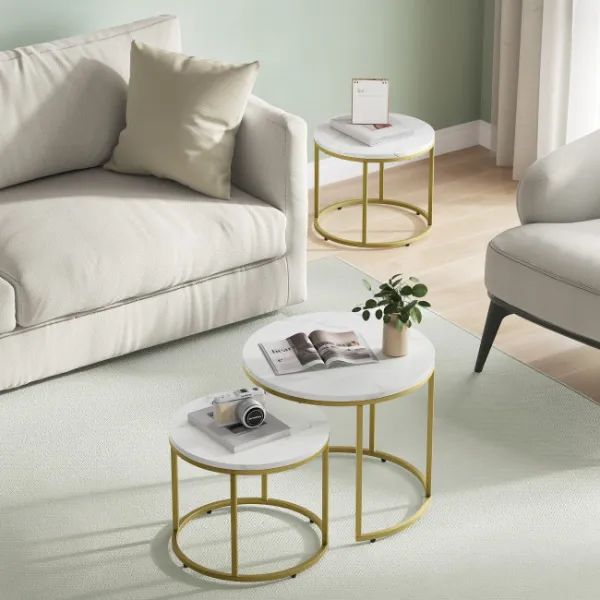 Home Living 2ks sada konferenčný stolík na kávu - biela farba