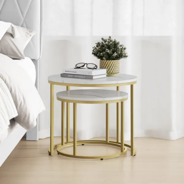 Home Living 2ks sada konferenčný stolík na kávu - biela farba
