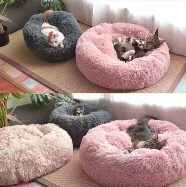 PuppyJoy Okrúhly plyšový pelech pre psov a mačky veľ. L 100 cm hnedý