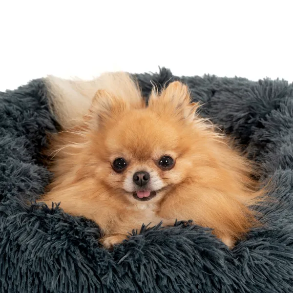 PuppyJoy Okrúhly plyšový pelech pre psov a mačky vel. L 100 cm tmavo šedý