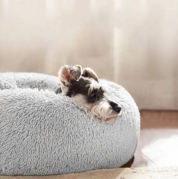 PuppyJoy Okrúhly pelech pre psov a mačky Plyšový veľ. M 80 cm svetlosivý