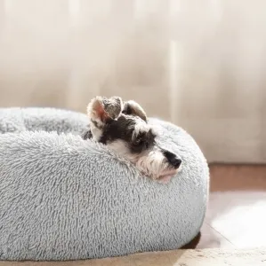 PuppyJoy Okrúhly pelech pre psov a mačky Plyšový veľ. M 80 cm svetlosivý