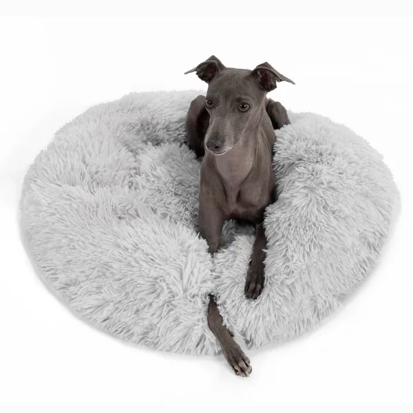 PuppyJoy Okrúhly pelech pre psov a mačky Plyšový veľ. M 80 cm svetlosivý