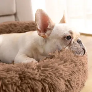PuppyJoy Okrúhly plyšový pelech pre psov a mačky veľ. L 100 cm hnedý