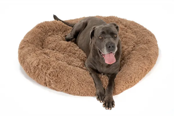 PuppyJoy Okrúhly plyšový pelech pre psov a mačky veľ. L 100 cm hnedý
