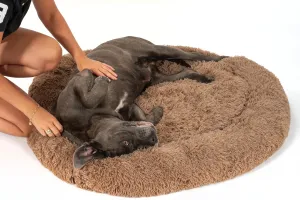 PuppyJoy Okrúhly plyšový pelech pre psov a mačky veľ. L 100 cm hnedý