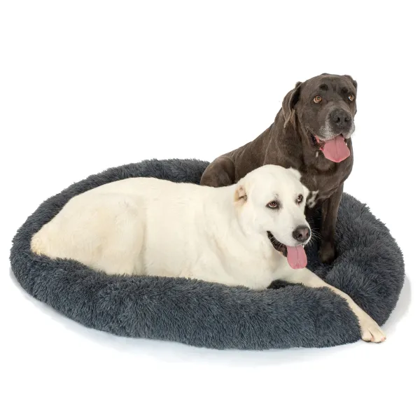 PuppyJoy Okrúhly pelech pre psov a mačky Plyšový veľ. XL 120 cm tmavo sivý
