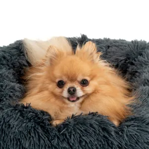 PuppyJoy Okrúhly pelech pre psov a mačky Plyšový veľ. XL 120 cm tmavo sivý