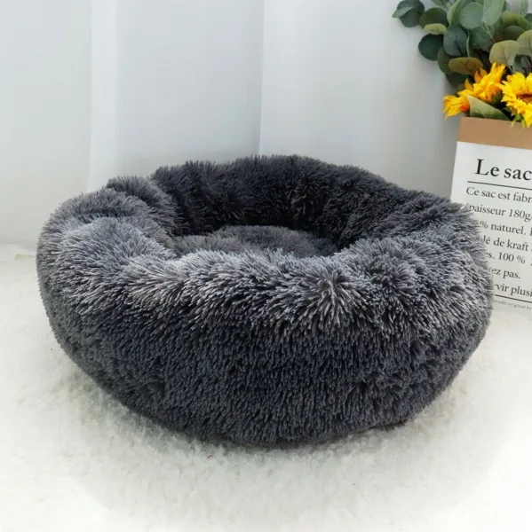 PuppyJoy Okrúhly pelech pre psov a mačky Plyšový veľ. XL 120 cm tmavo sivý