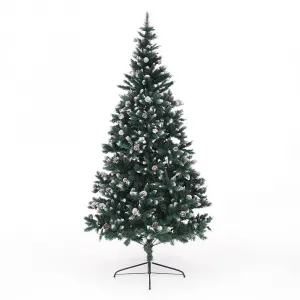 Vianočný stromček so šiškami, posnežený, 220 cm, CHRISTMAS TYP 4