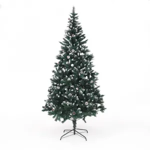 Vianočný stromček so šiškami, posnežený, 220 cm, CHRISTMAS TYP 4