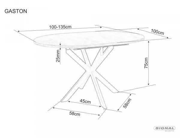 Signal Rozkladací jedálenský stôl GASTON | biely mramor 75 x 100 cm