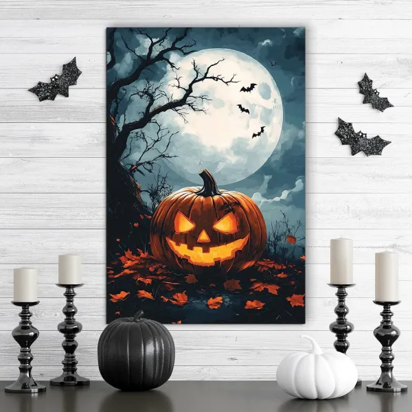 Drevený obraz - Halloweenská tekvica
