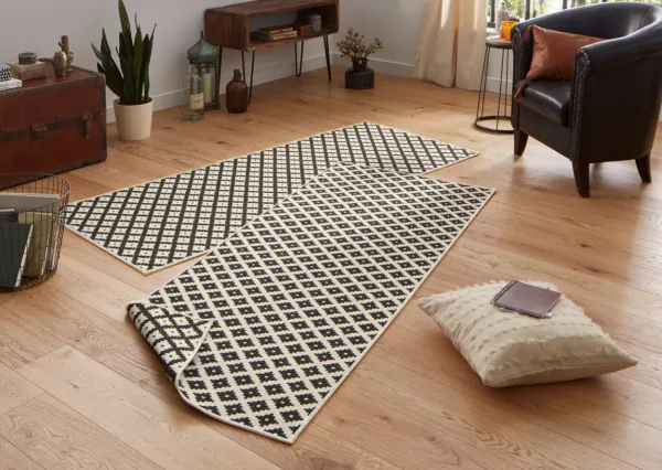 NORTHRUGS - Hanse Home koberce Kusový koberec Twin-Wendeteppiche 103124 schwarz creme – na von aj na doma - 80x350 cm
