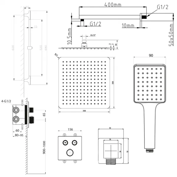 SAPHO SAPHO - SMART SELECT sprchový set s termostatickou batériou, 2 výstupy, posuvný držiak sprchy, čierna mat RP042B-02