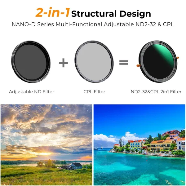 K&F Concept K&F 49MM, séria D, multifunkčný filter CPL+variabilný/fader ND 2~32, HD, vodotesný, odolný proti poškriabaniu 35551