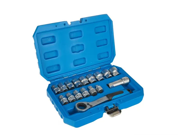 Geko Gola sada s priechodnou račňou, hlavica s profilom Gear Lock 10-24mm, sada 17ks